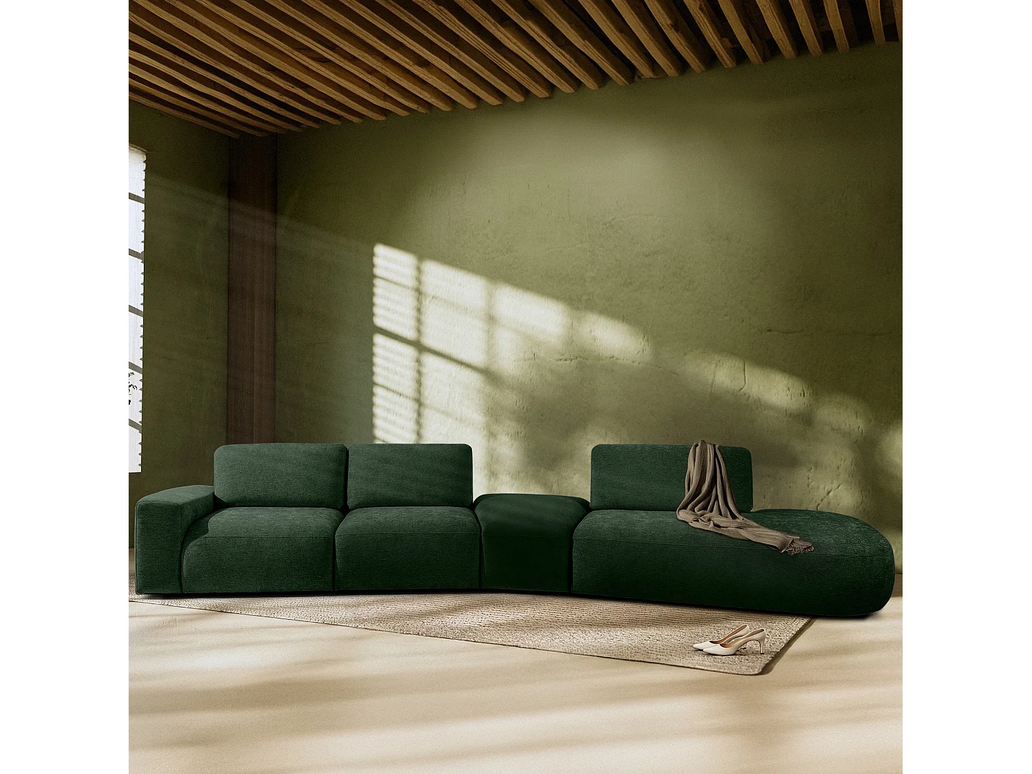 Ecksofa rechts - modern - ZUCCO - 5-Sitzer - Chenille-Stoff - Dunkelgrün