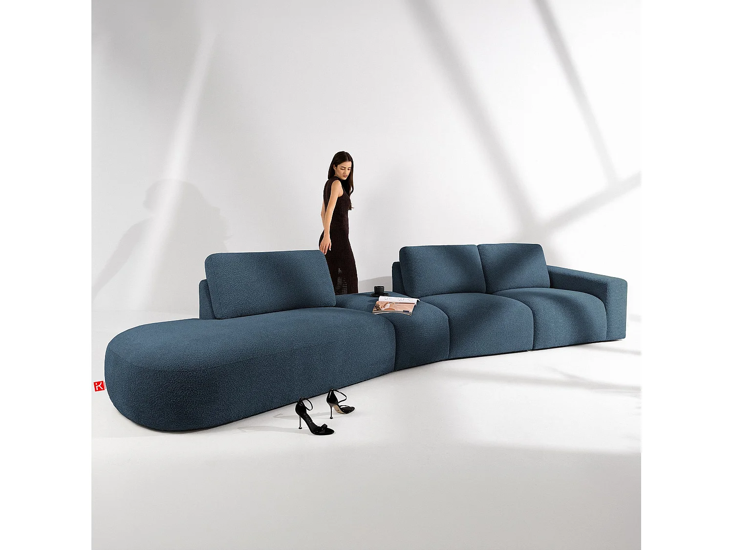 Ecksofa links - modern - ZUCCO - 5-Sitzer - Boucle - Nachtblau