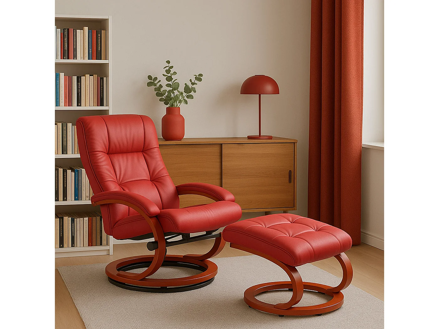Relaxfauteuil Aprilia met voetenbank,  rood
