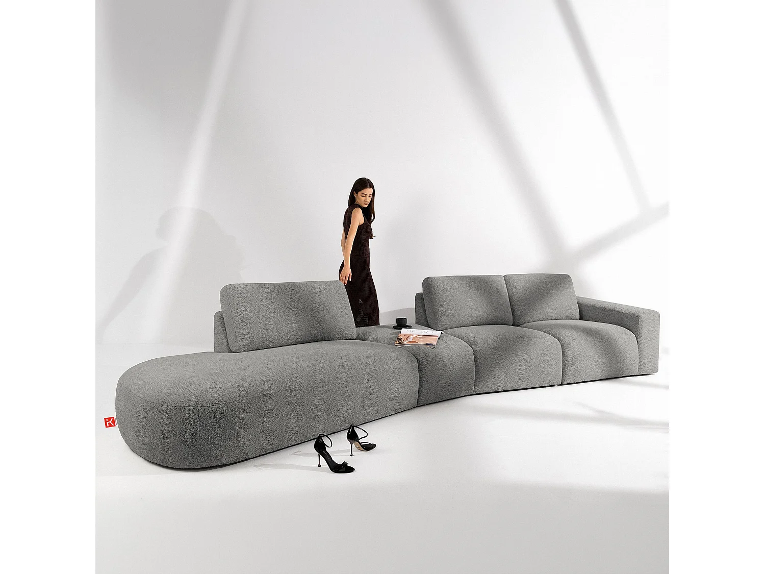 Ecksofa links - modern - ZUCCO - 5-Sitzer - Boucle - Grau