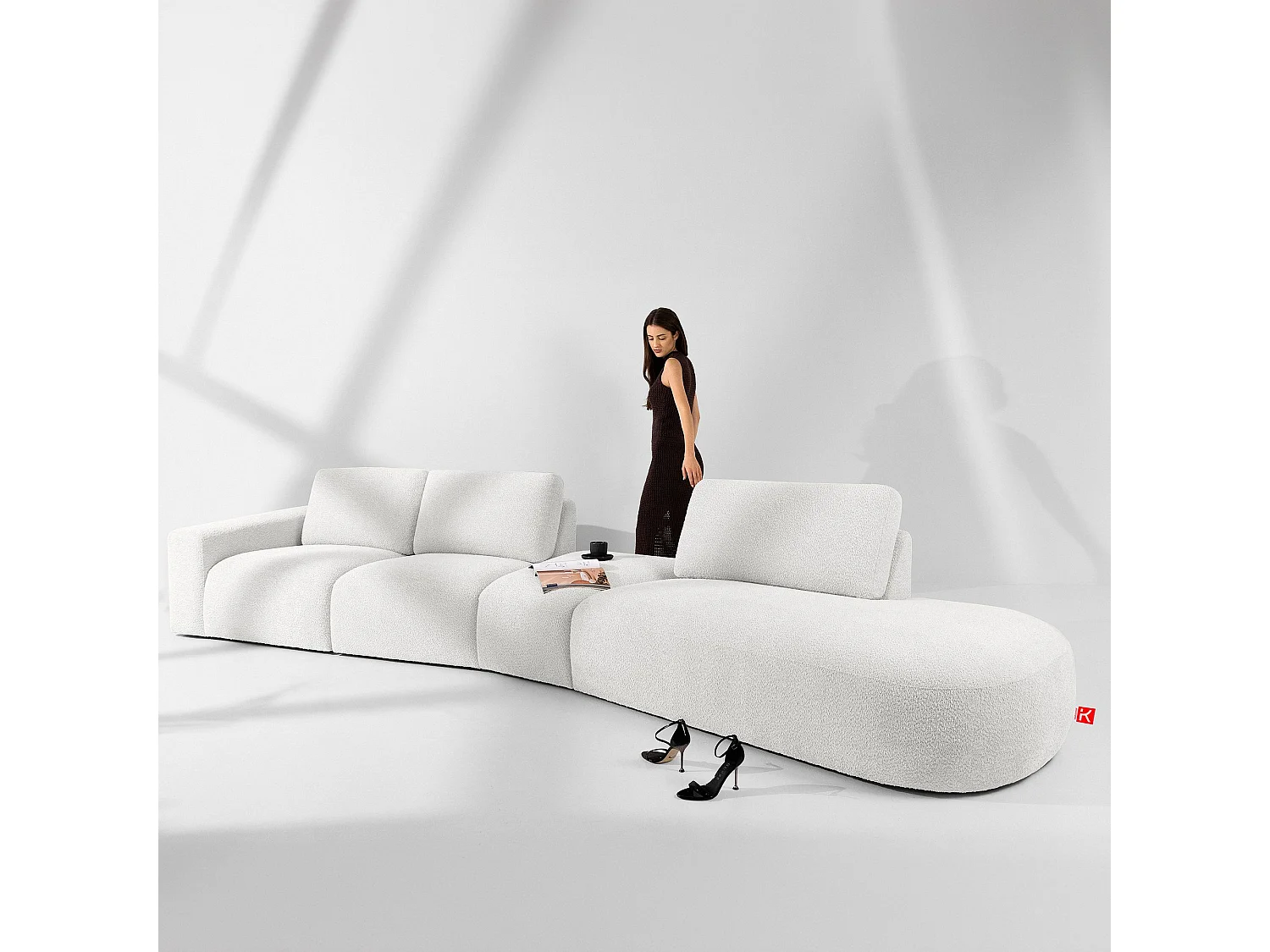 Ecksofa rechts - modern - ZUCCO - 5-Sitzer - Boucle - Ecru