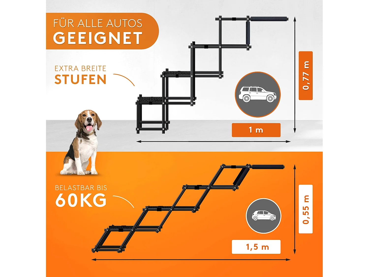 NAPFINO Hundetreppe Auto [bis 60kg] -