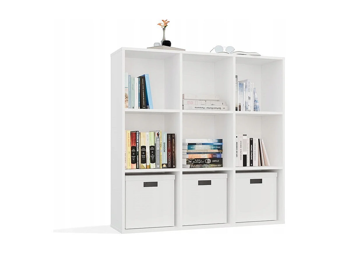 MALAX - Estantería de 9 compartimentos para guardar libros, decoración - Blanco