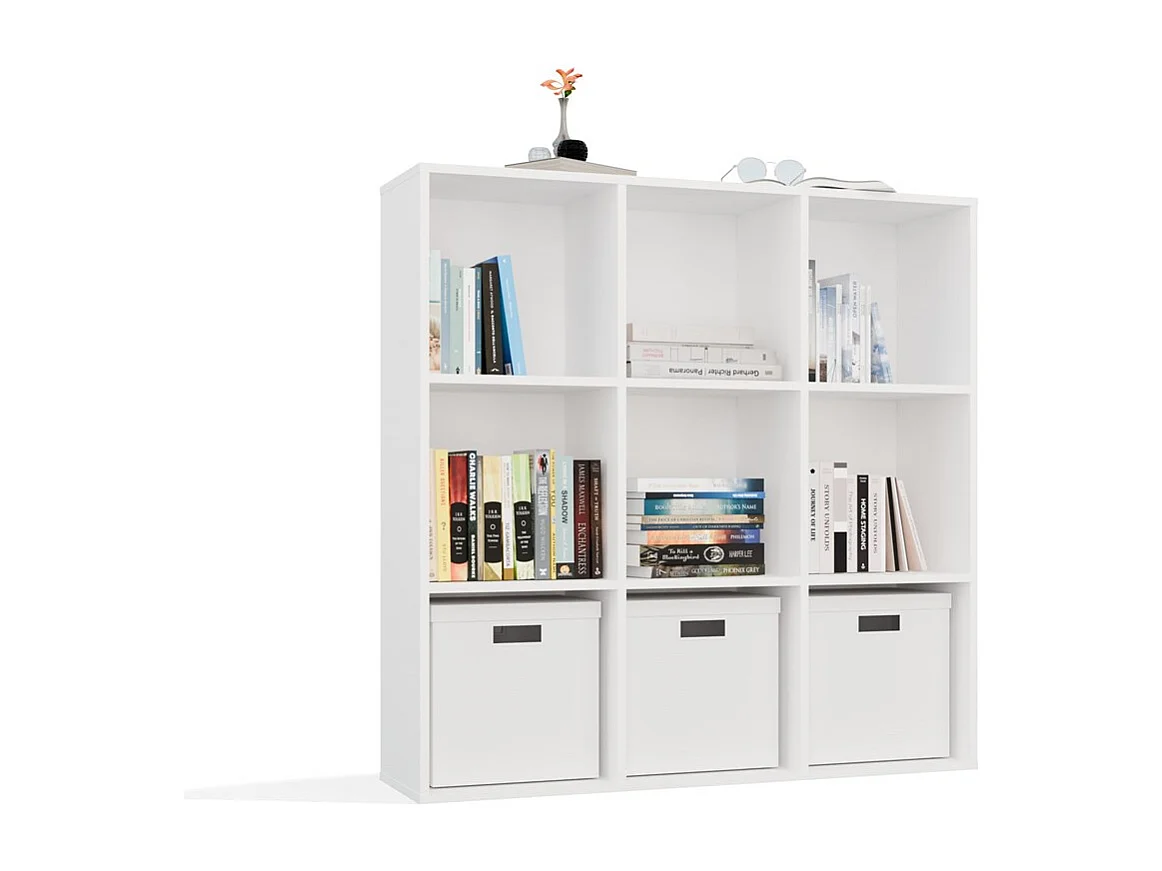 MALAX - Estantería de 9 compartimentos para guardar libros, decoración - Blanco