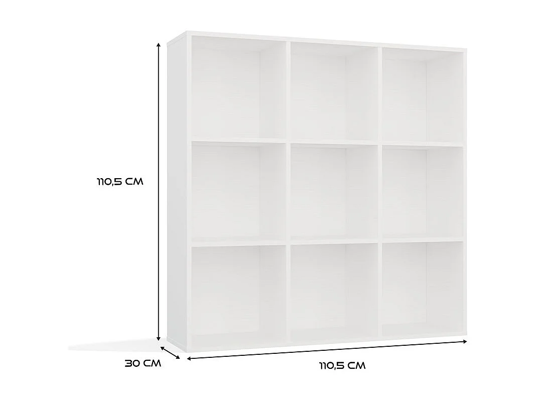 MALAX - Estantería de 9 compartimentos para guardar libros, decoración - Blanco