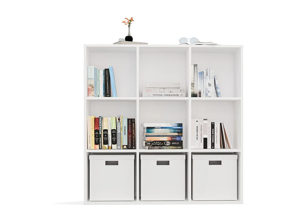 MALAX - Estantería de 9 compartimentos para guardar libros, decoración - Blanco