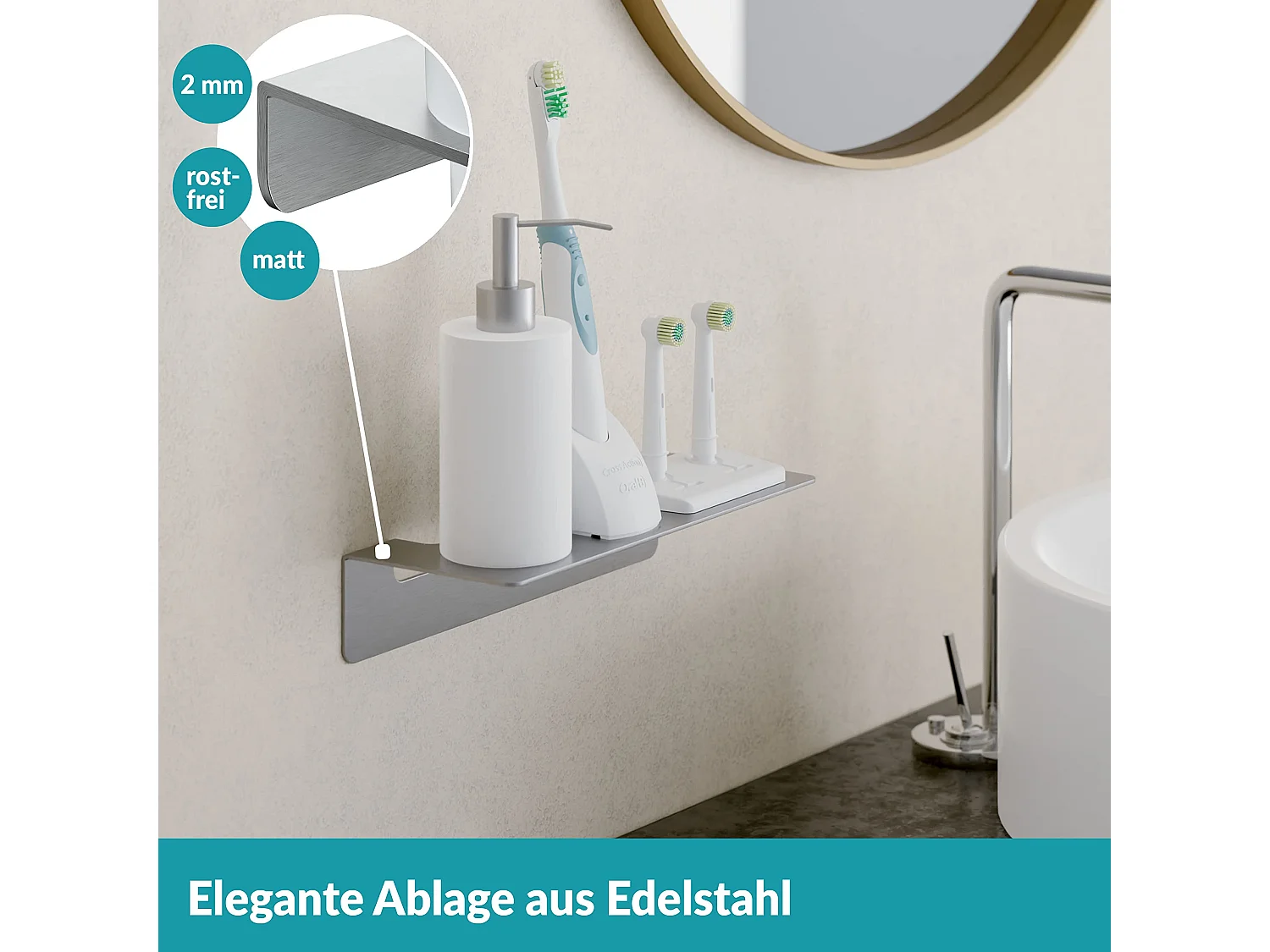 WEISSENSTEIN Badablage ohne Bohren aus Edelstahl -