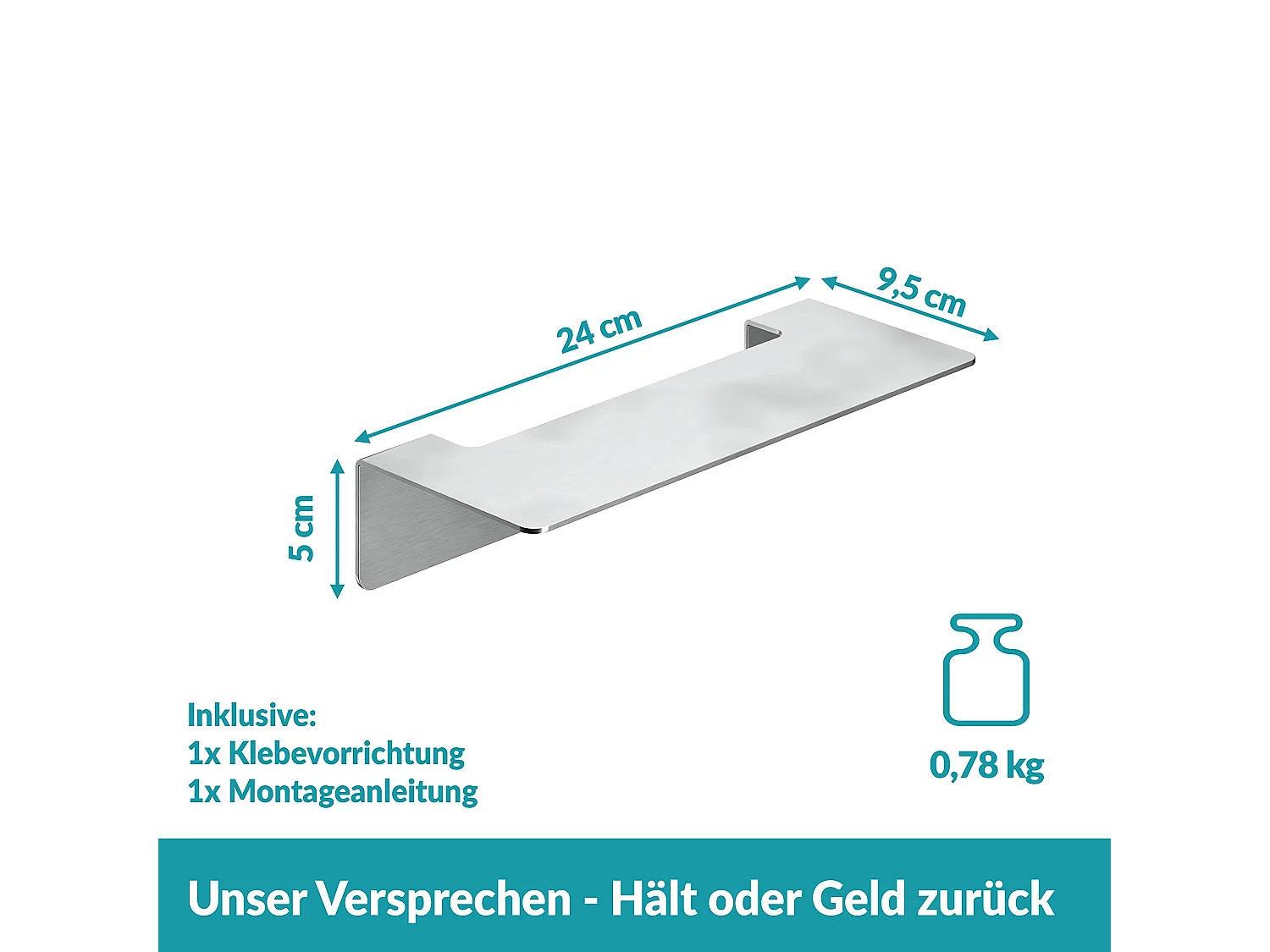 WEISSENSTEIN Badablage ohne Bohren aus Edelstahl -