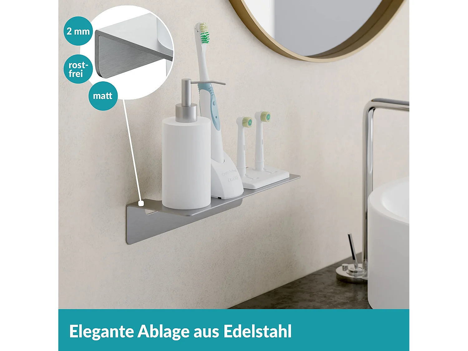 WEISSENSTEIN Badablage ohne Bohren aus Edelstahl -
