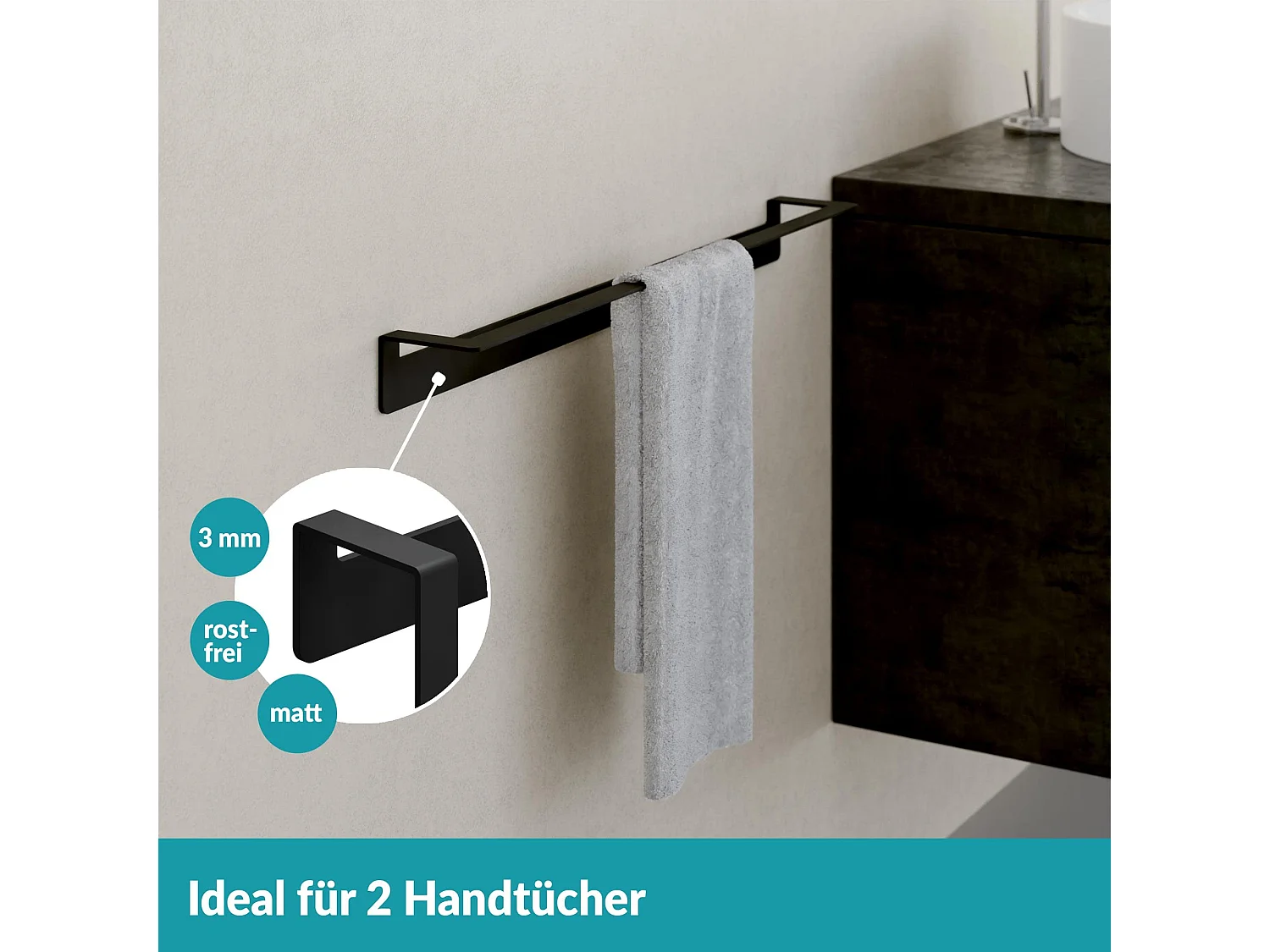 WEISSENSTEIN Handtuchstange Edelstahl ohne Bohren