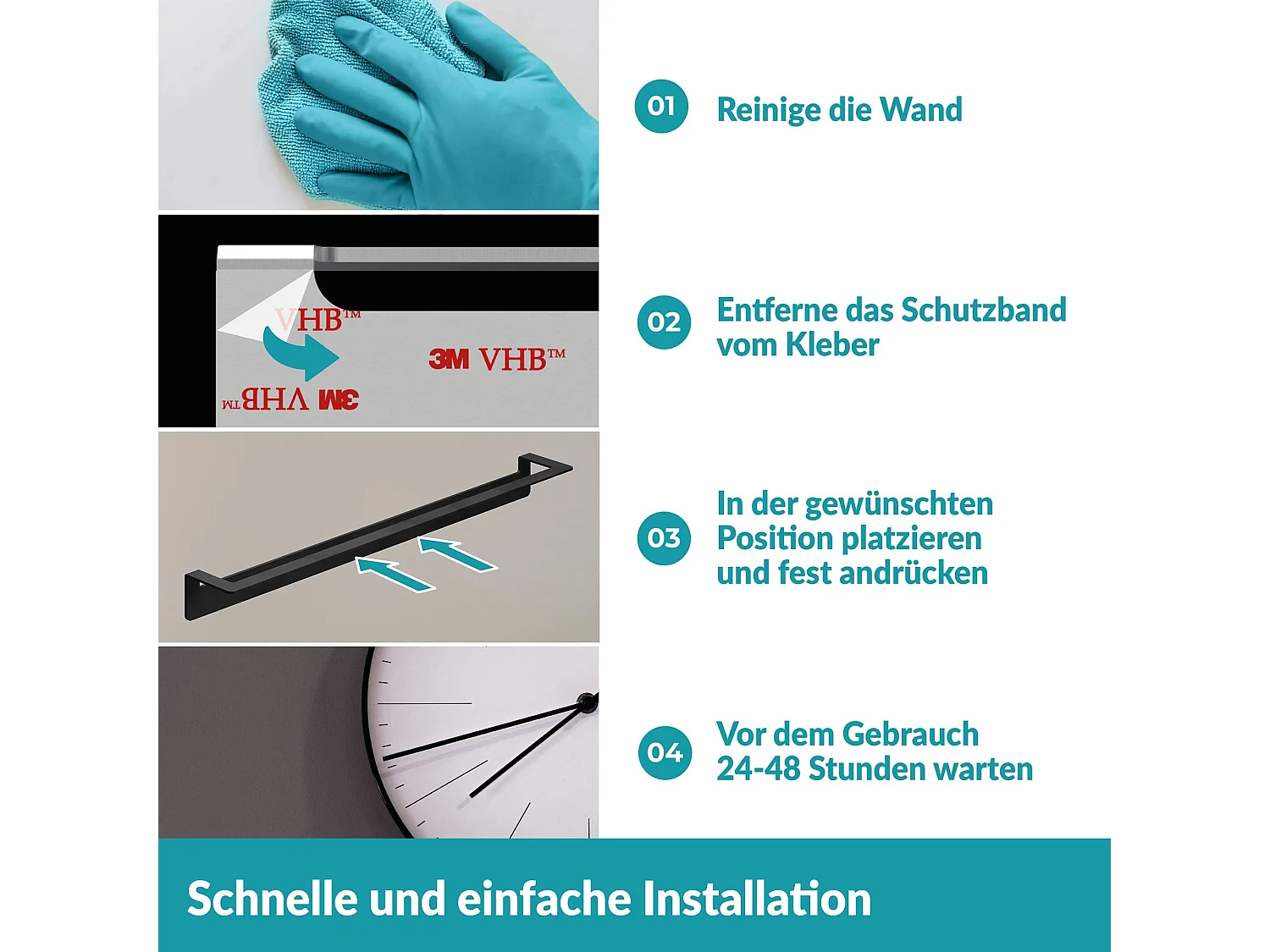 WEISSENSTEIN Handtuchstange Edelstahl ohne Bohren