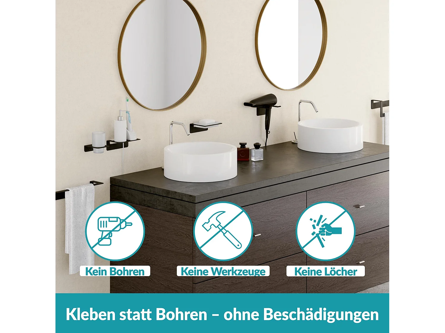 WEISSENSTEIN Handtuchstange Edelstahl ohne Bohren