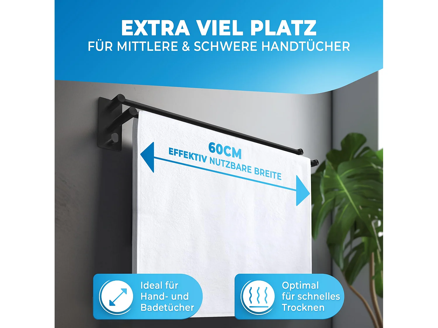 LOBUX® - Handtuchhalter ohne bohren schwarz –