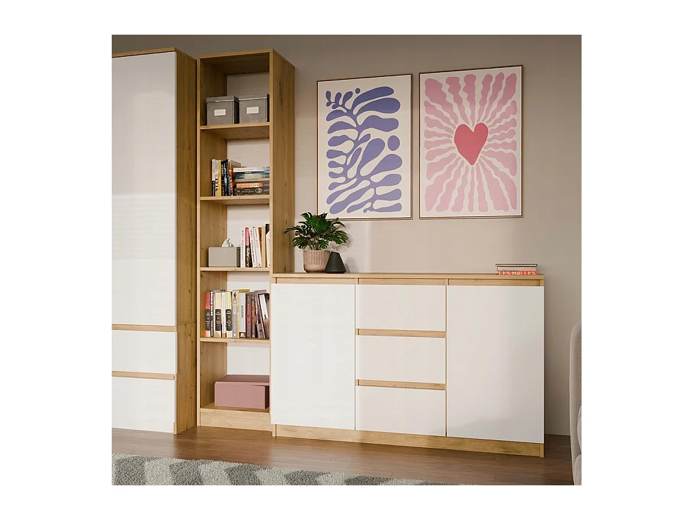 Commode Malwa 2D3S - CHÊNE ARTISAN/BLANC