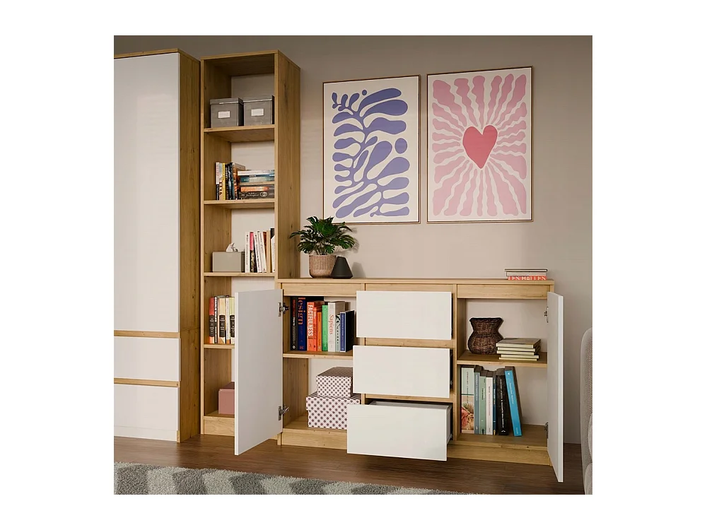 Commode Malwa 2D3S - CHÊNE ARTISAN/BLANC