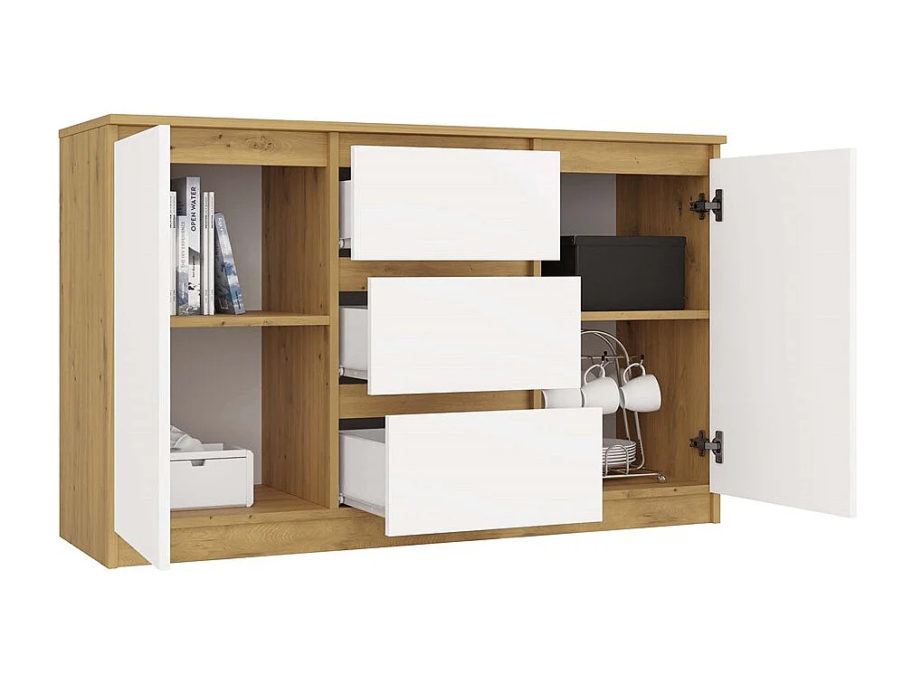 Komoda Malwa 2D3S | Dąb Artisan/Biel | 120x40x75 cm | 2 Drzwi 3 Szuflady