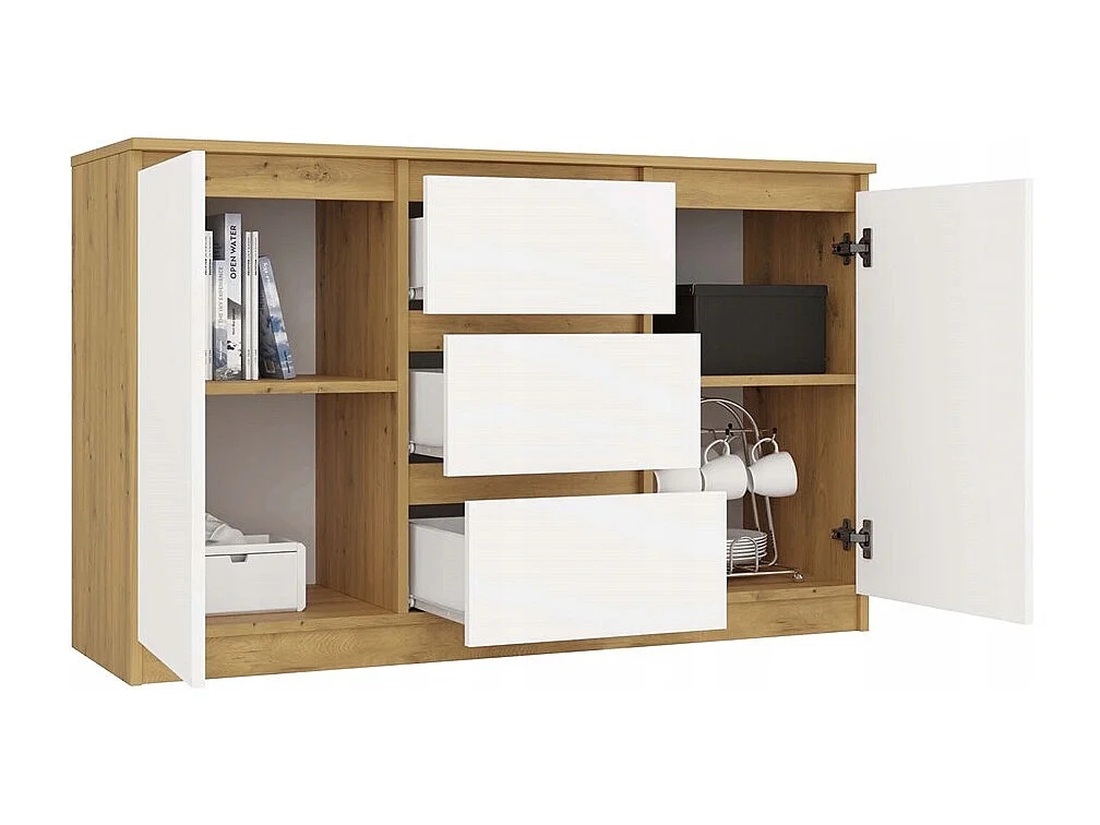 Komoda Malwa 2D3S | Dąb Artisan/Biel | 120x40x75 cm | 2 Drzwi 3 Szuflady