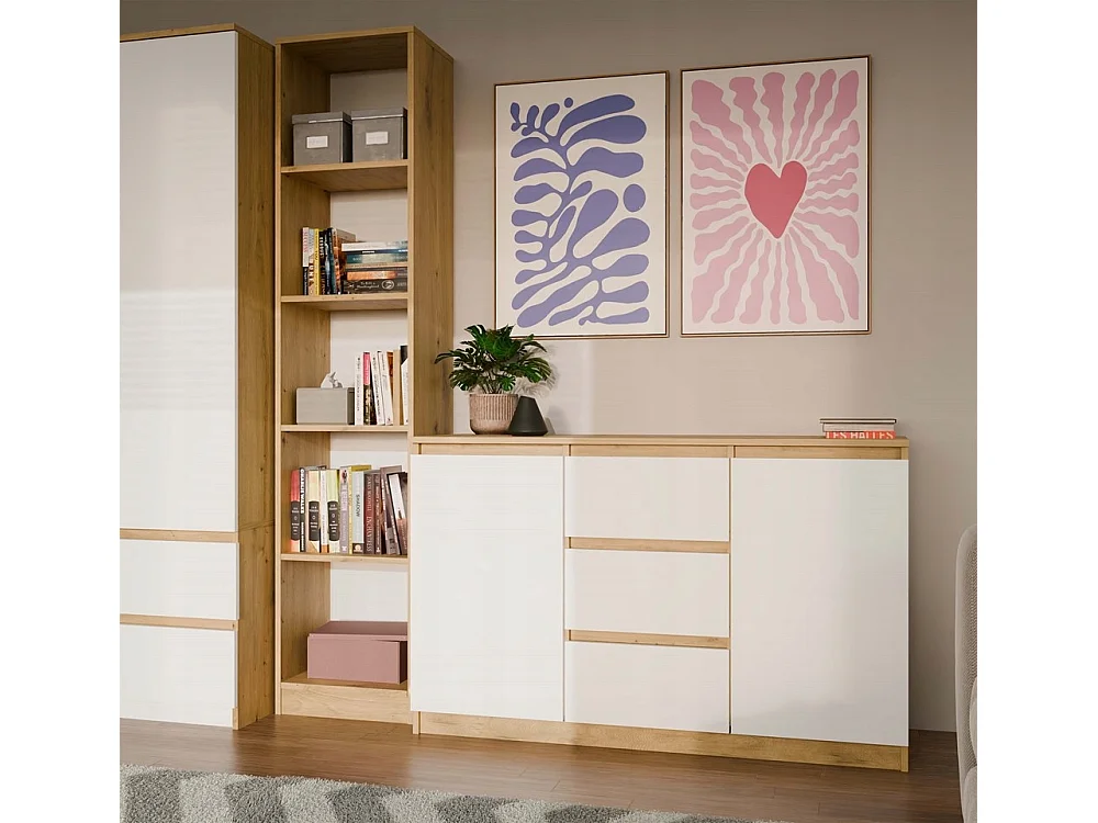 Komoda Malwa 2D3S | Dąb Artisan/Biel | 120x40x75 cm | 2 Drzwi 3 Szuflady