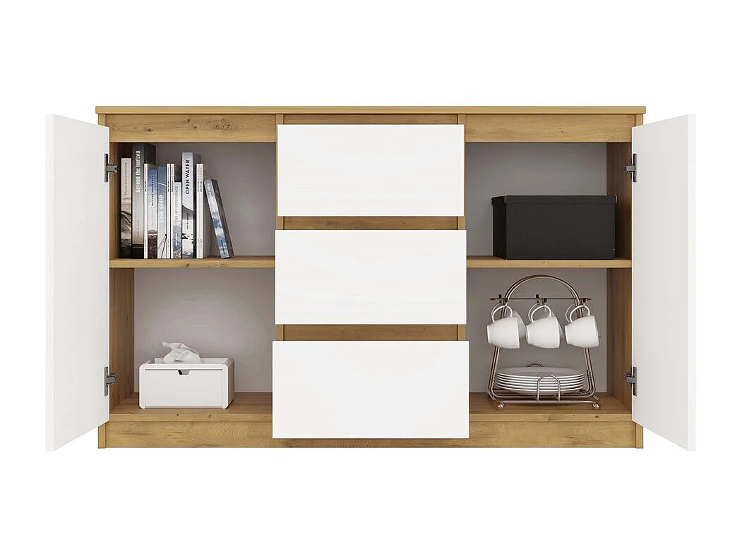 Komoda Malwa 2D3S | Dąb Artisan/Biel | 120x40x75 cm | 2 Drzwi 3 Szuflady