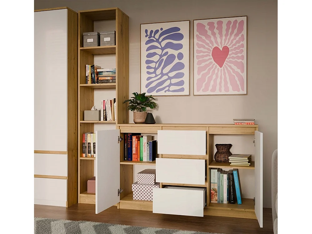 Komoda Malwa 2D3S | Dąb Artisan/Biel | 120x40x75 cm | 2 Drzwi 3 Szuflady