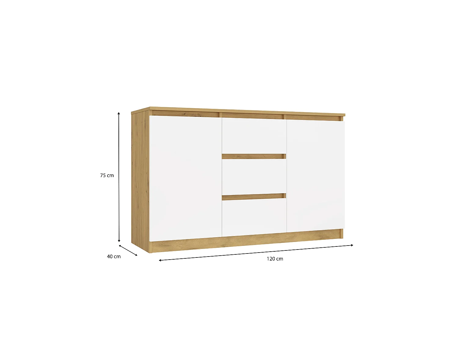 CAZAR - Cassettiera 2 ante + 3 cassetti - Dimensioni: 75x120x40 - Credenza - Artigiano e bianco