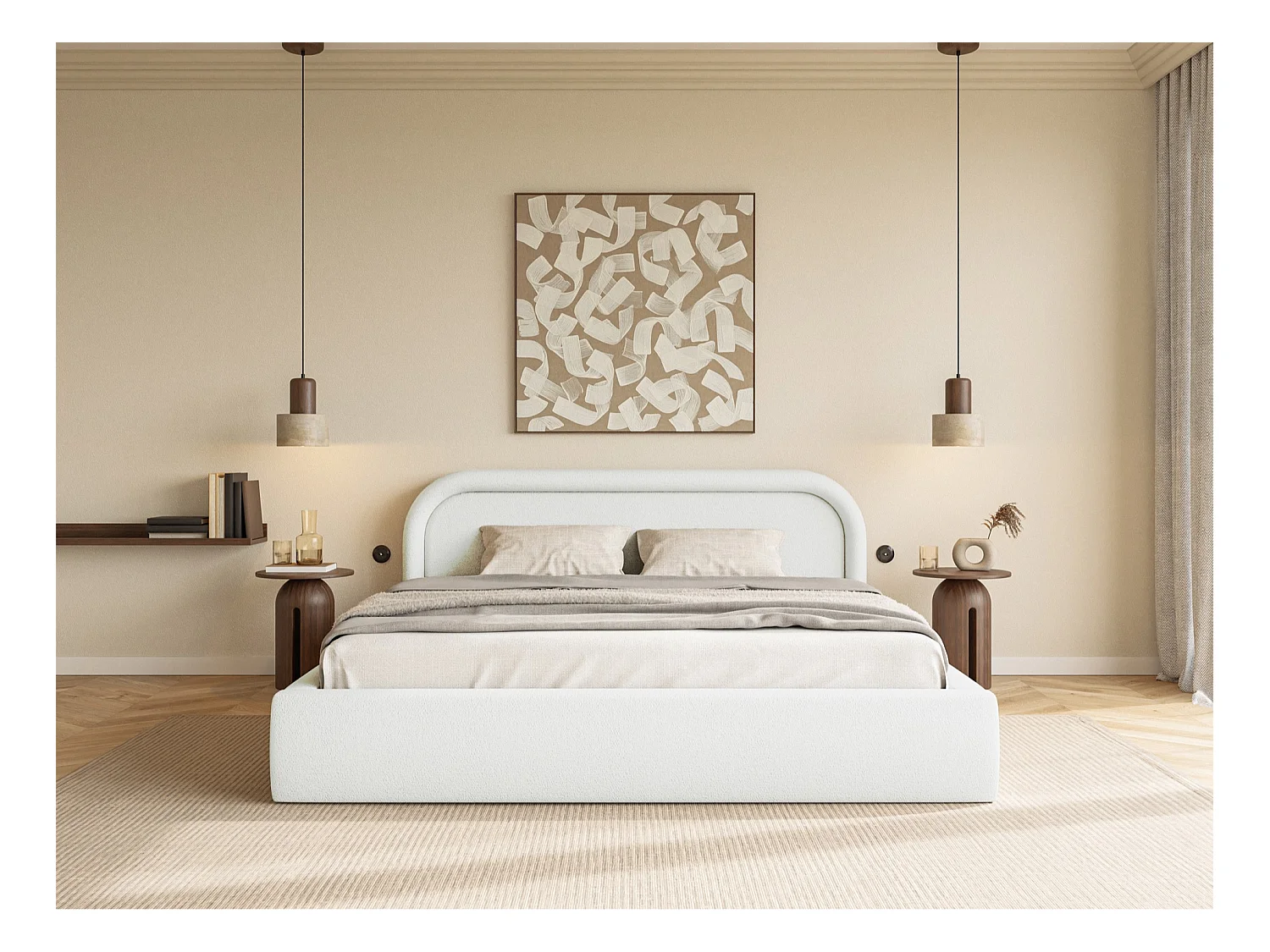 Polsterbett mit Lattenrost und Stauraum - Creme - 160x200 cm - RUVI