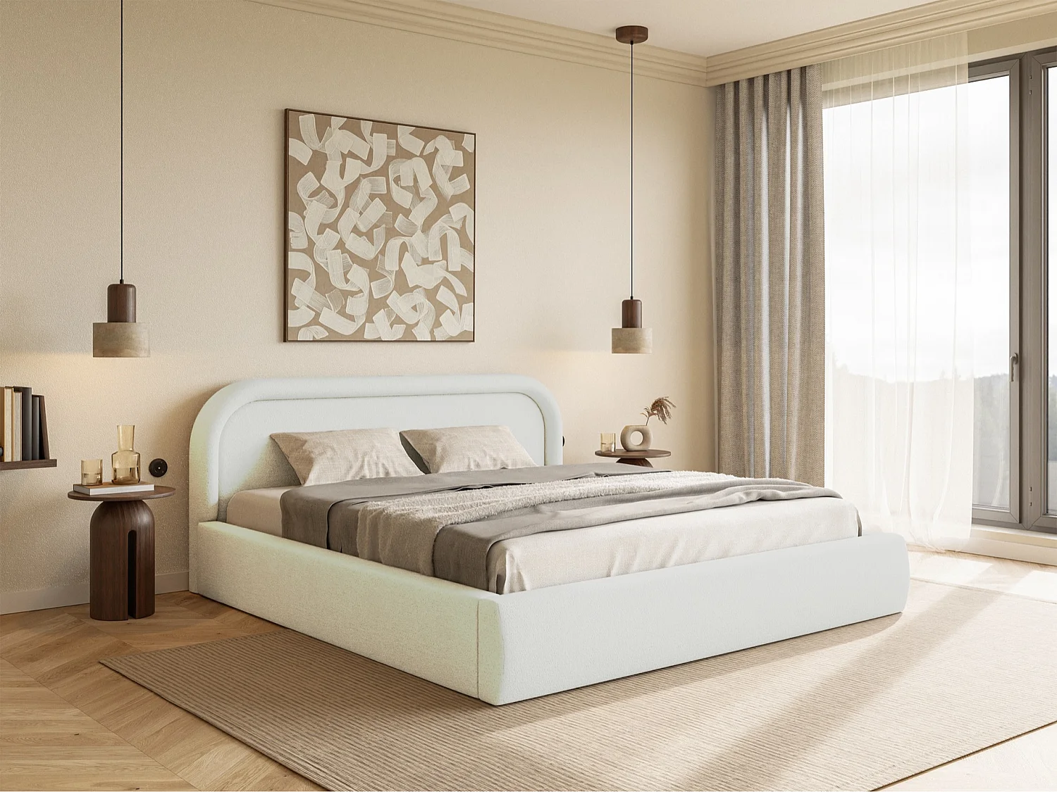 Opbergbed met hoofdeinde - 160x200 cm - crème - RUVI