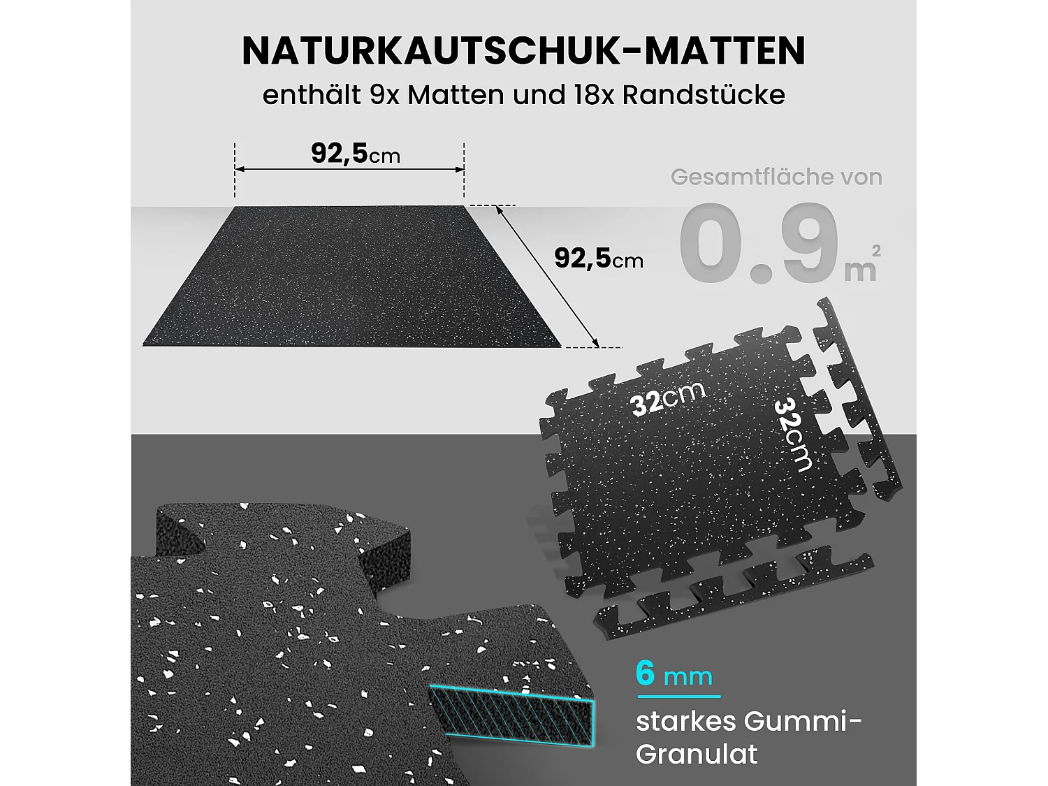 Schutzmatte Bodenschutzmatte Set 9 Stück: Gummi