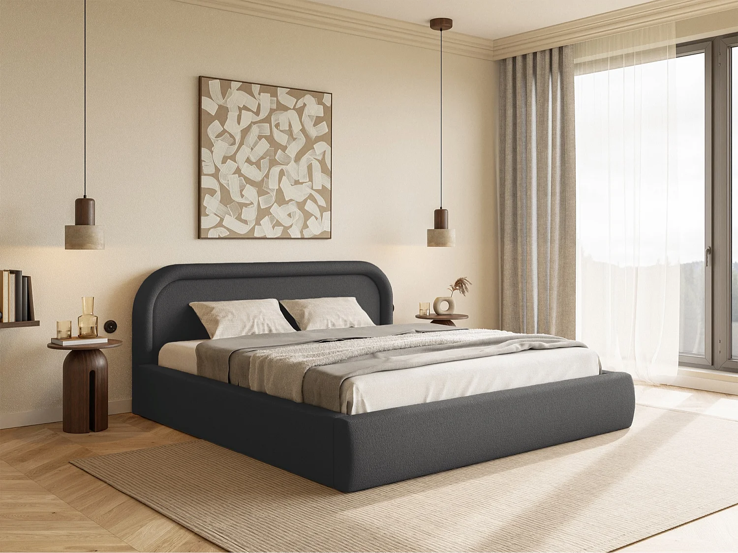 Opbergbed met hoofdeinde - 160x200 cm - grafietgrijs - RUVI