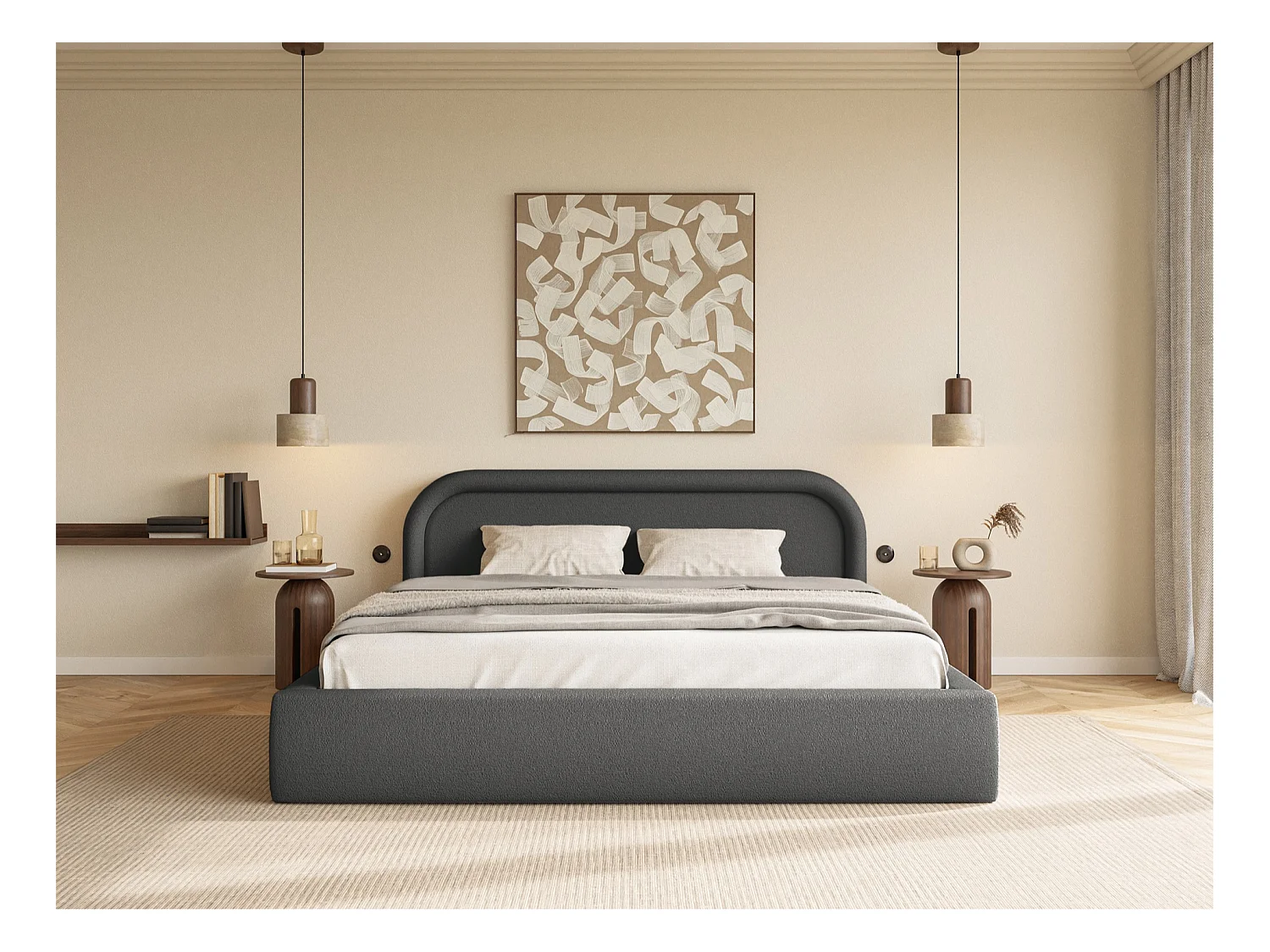 Opbergbed met hoofdeinde - 160x200 cm - grafietgrijs - RUVI