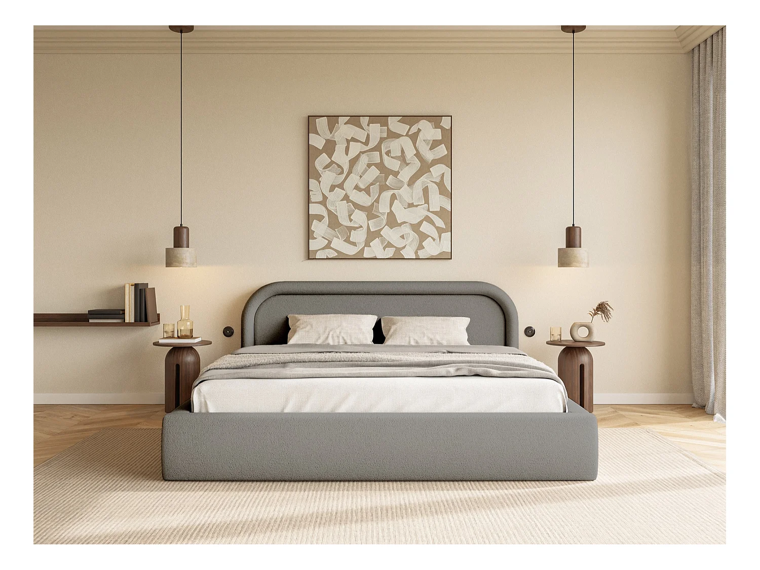 Opbergbed met hoofdeinde - 160x200 cm - grijs - RUVI