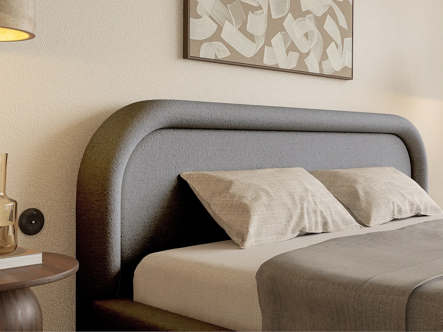 Lit coffre avec tête de lit - 160x200 cm - gris - RUVI