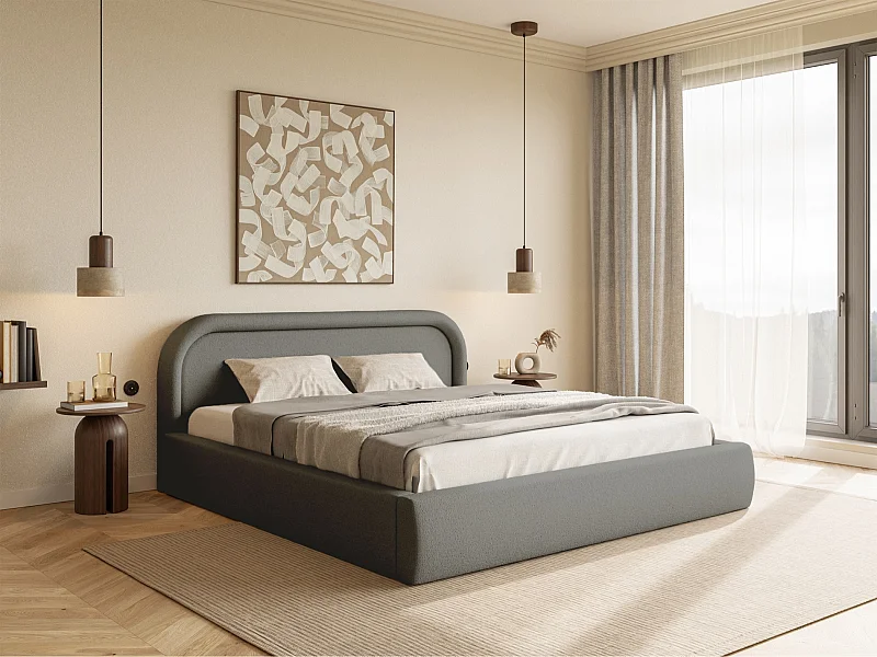 Opbergbed met hoofdeinde - 160x200 cm - grijs - RUVI