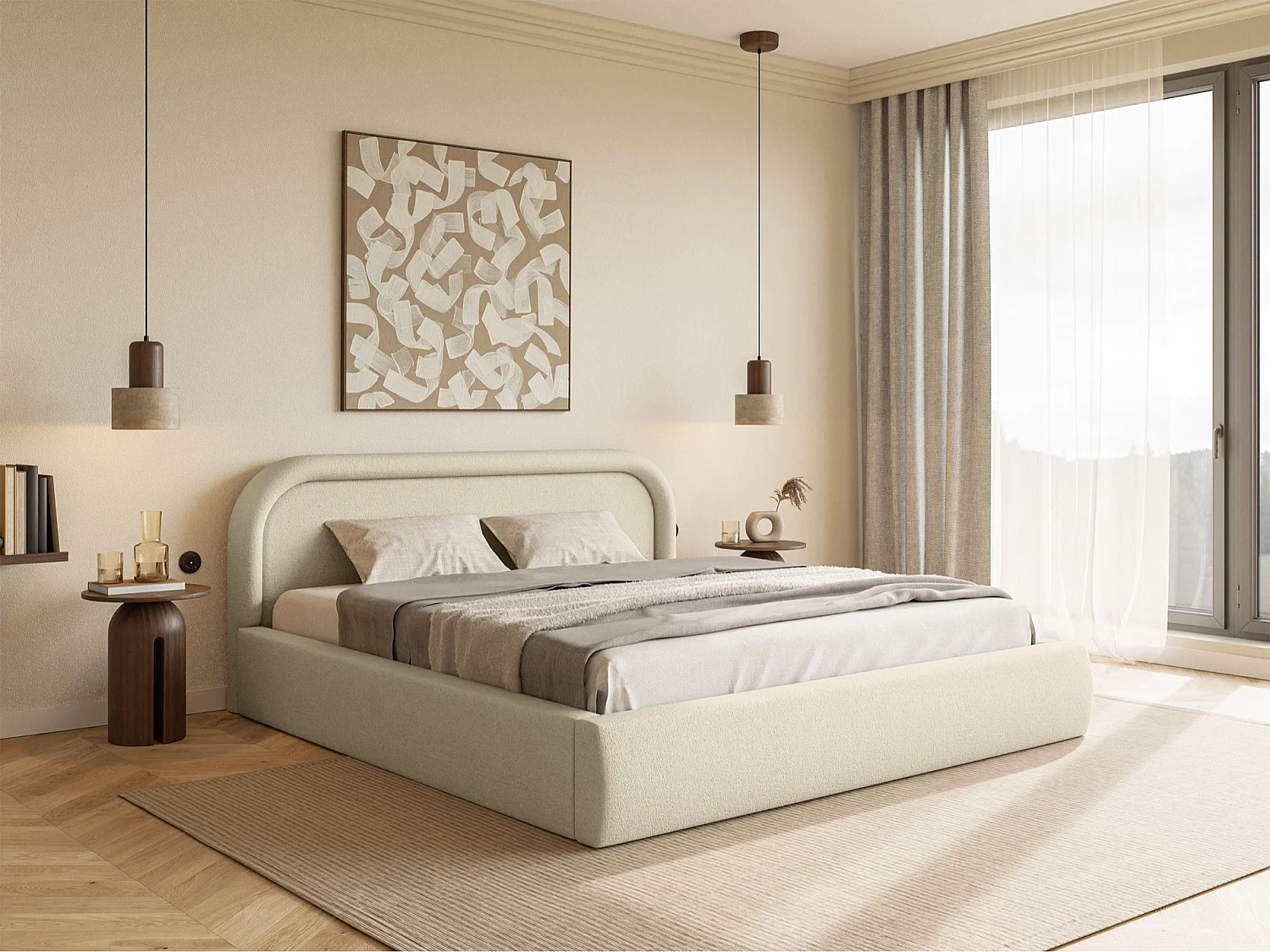 Opbergbed met hoofdeinde - 160x200 cm - beige - RUVI