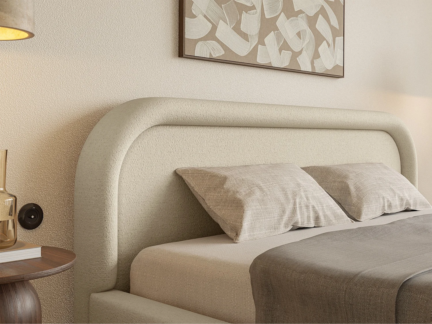 Opbergbed met hoofdeinde - 160x200 cm - beige - RUVI