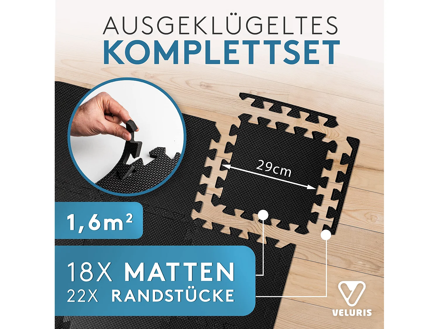 Veluris Bodenschutzmatte Fitness Matte [31x31cm] -