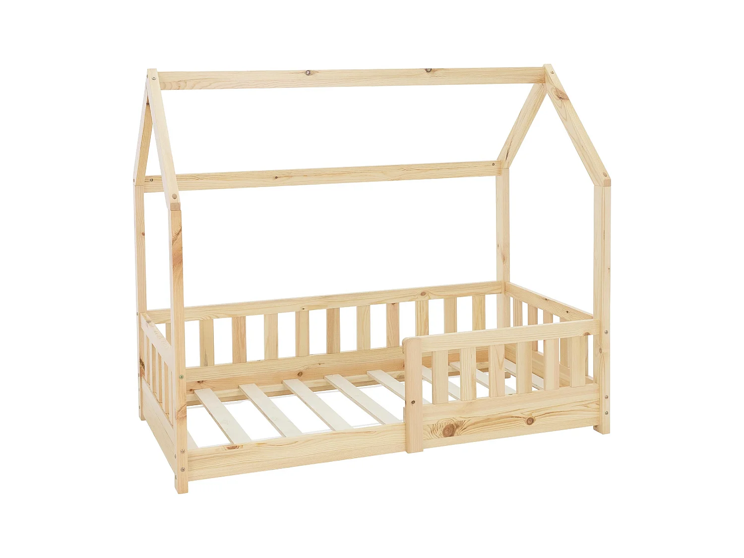 Cama infantil con reja protectora estructura madera pino natural cuna 140x70cm