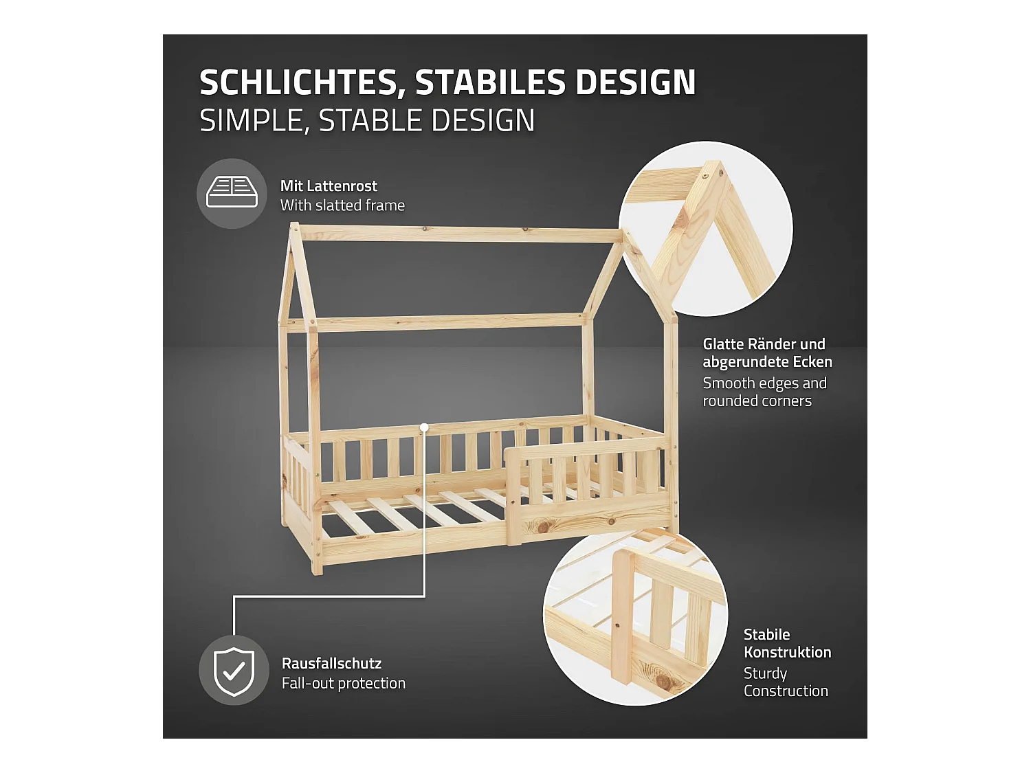 Cama infantil con reja protectora estructura madera pino natural cuna 140x70cm