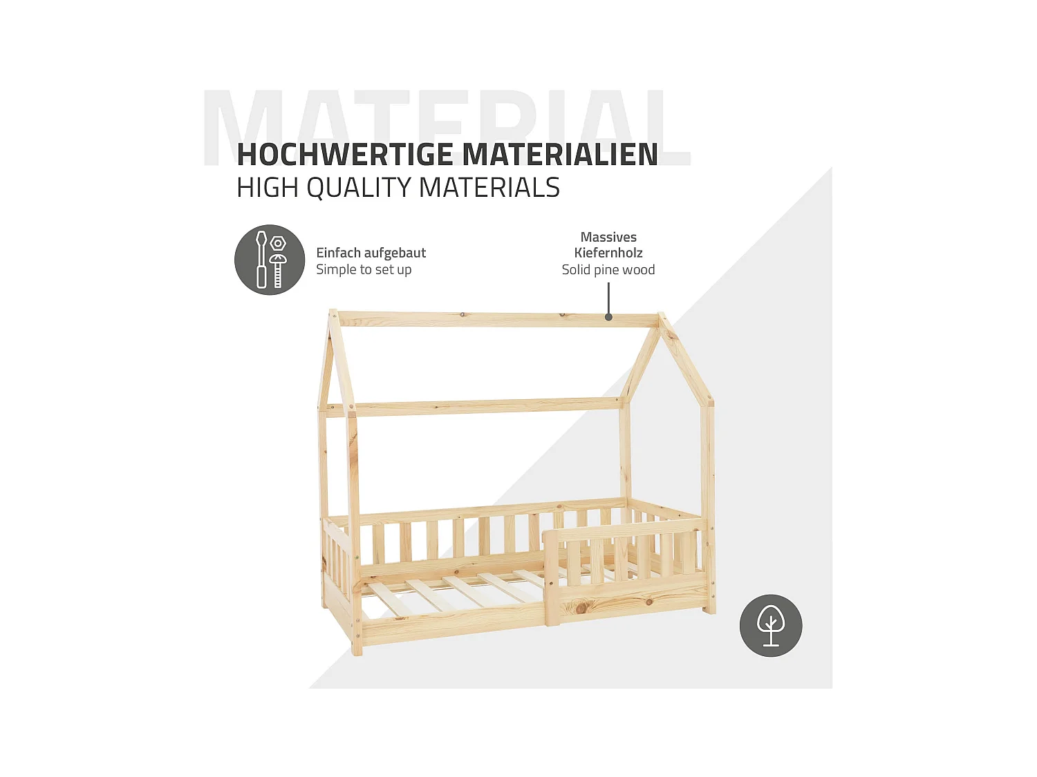 Cama infantil con reja protectora estructura madera pino natural cuna 140x70cm