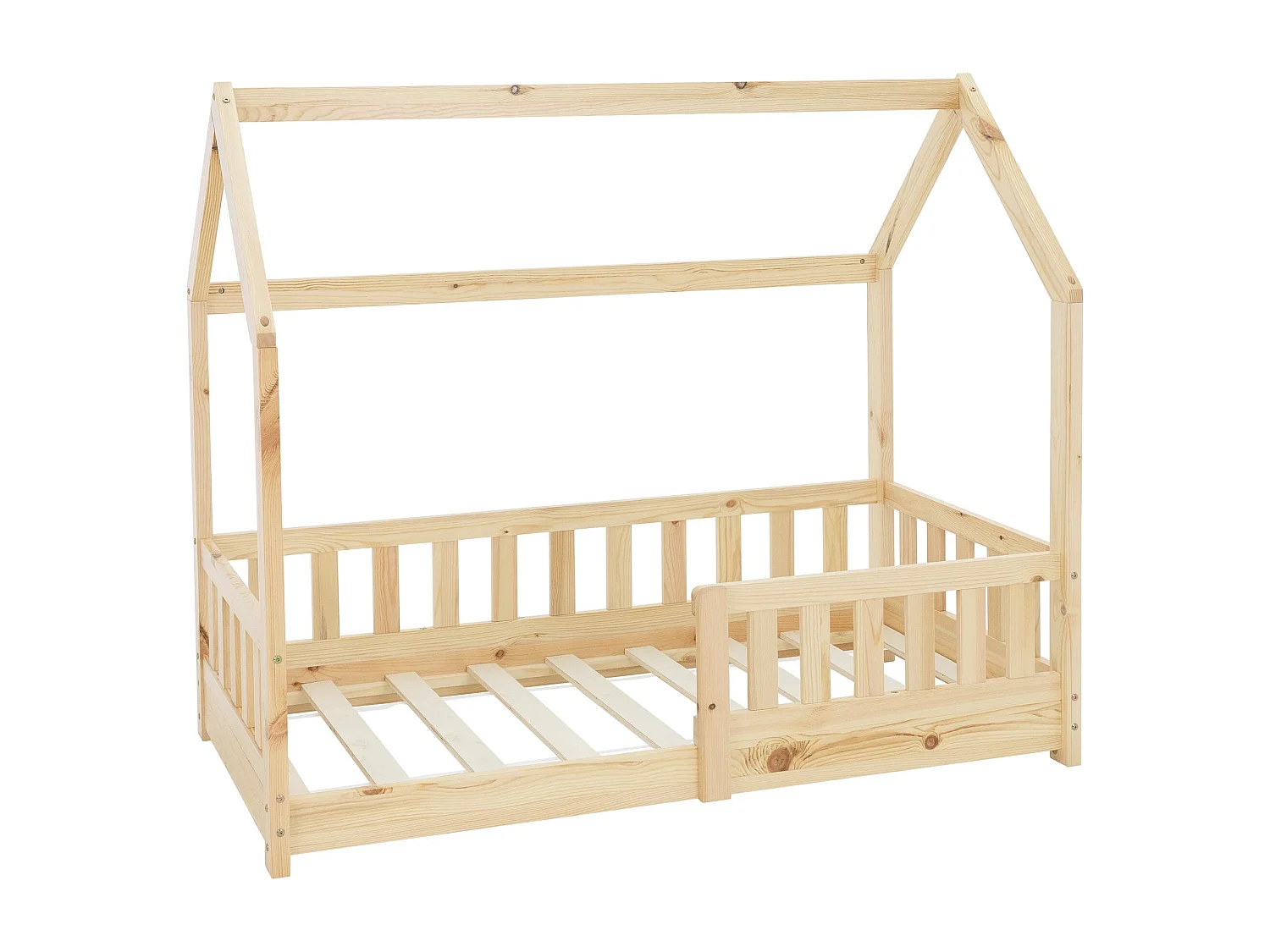 Cama infantil con reja protectora estructura madera pino natural cuna 140x70cm