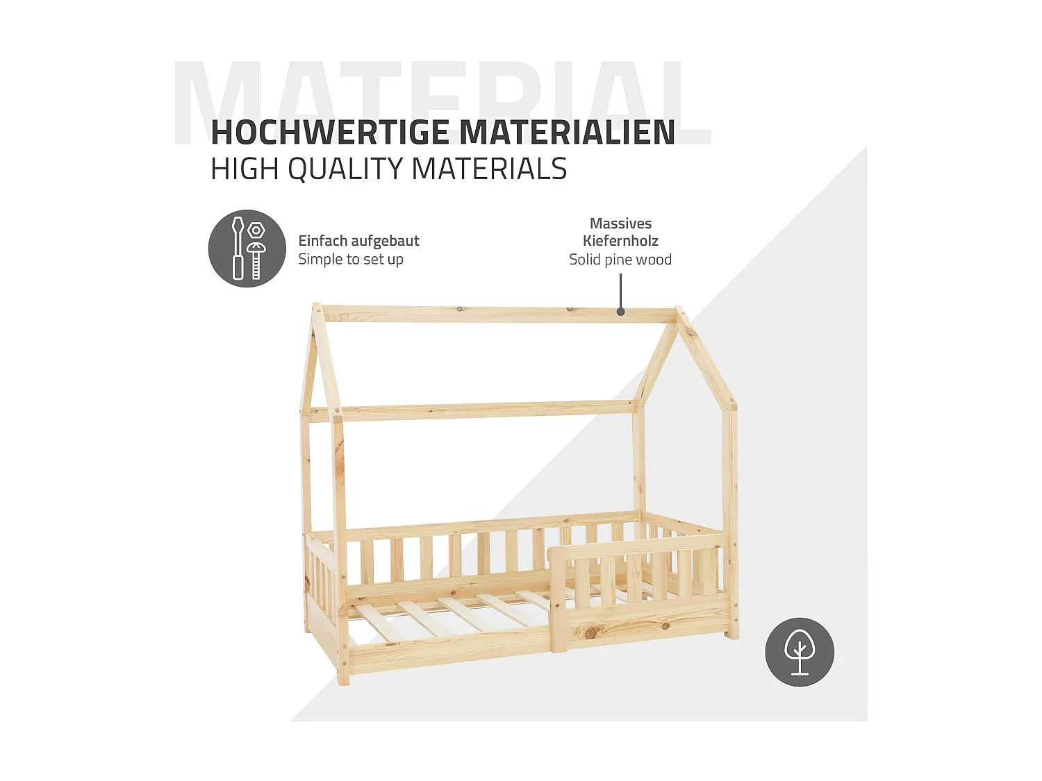 Cama infantil con reja protectora estructura madera pino natural cuna 140x70cm