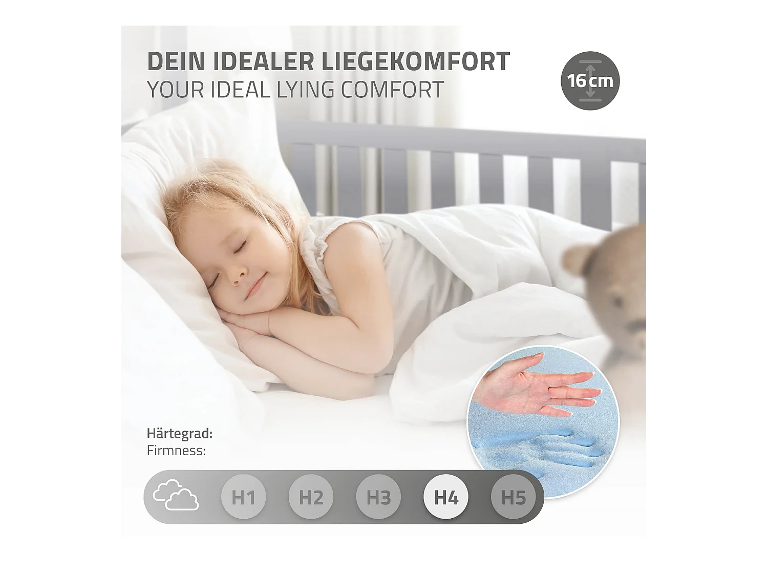 Lit d'enfants 90x200 cm gris clair style maison en bois de pin massif avec matelas H:16cm housse amovible sommier protection anti-chute filles garçons