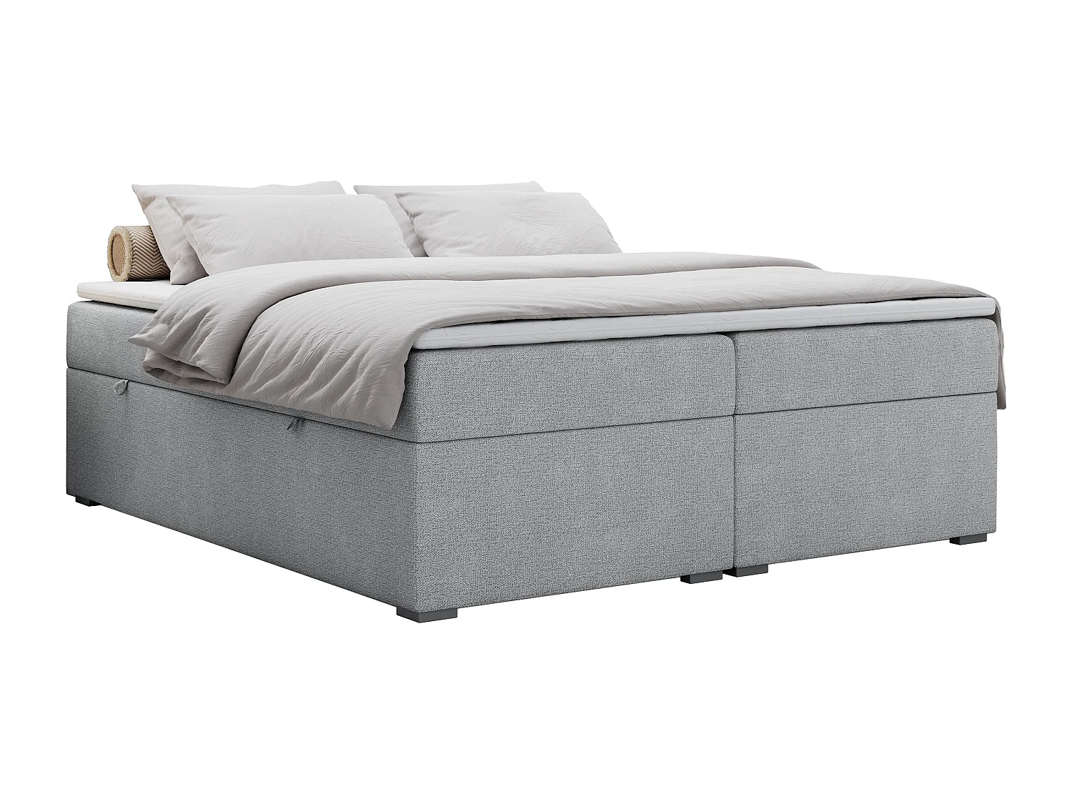 Boxspringbett BESS - Doppelbett mit Stauraum, Polsterbett, Multipocket-Matratzen und Topper - 120x200 cm - H3 - Hellgrau Strukture
