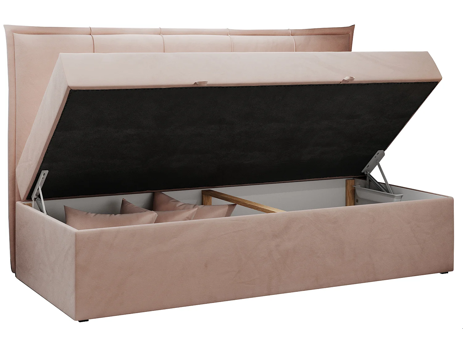 Kinderbett BANCO - Einzelbett für Jugendliche, Set mit Kopfteil und Matratze, Boxspringbett, Bettkasten - 90x200 cm - Rosa Velvet