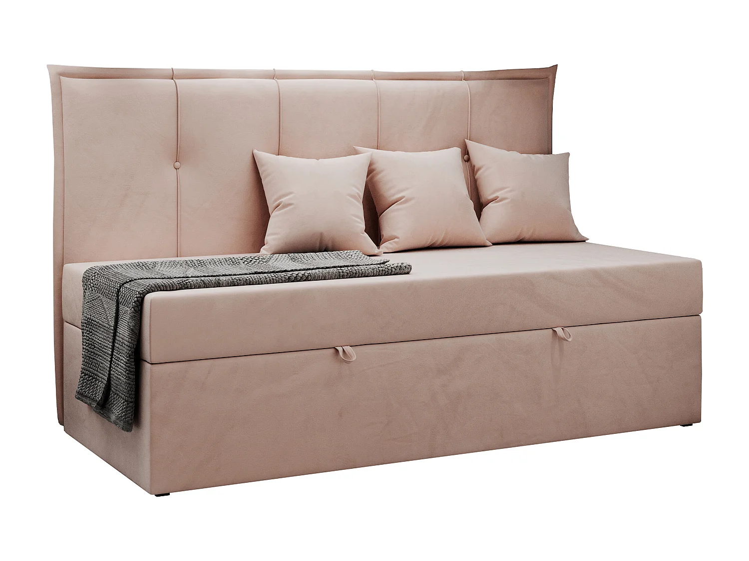 Kinderbett BANCO - Einzelbett für Jugendliche, Set mit Kopfteil und Matratze, Boxspringbett, Bettkasten - 90x200 cm - Rosa Velvet