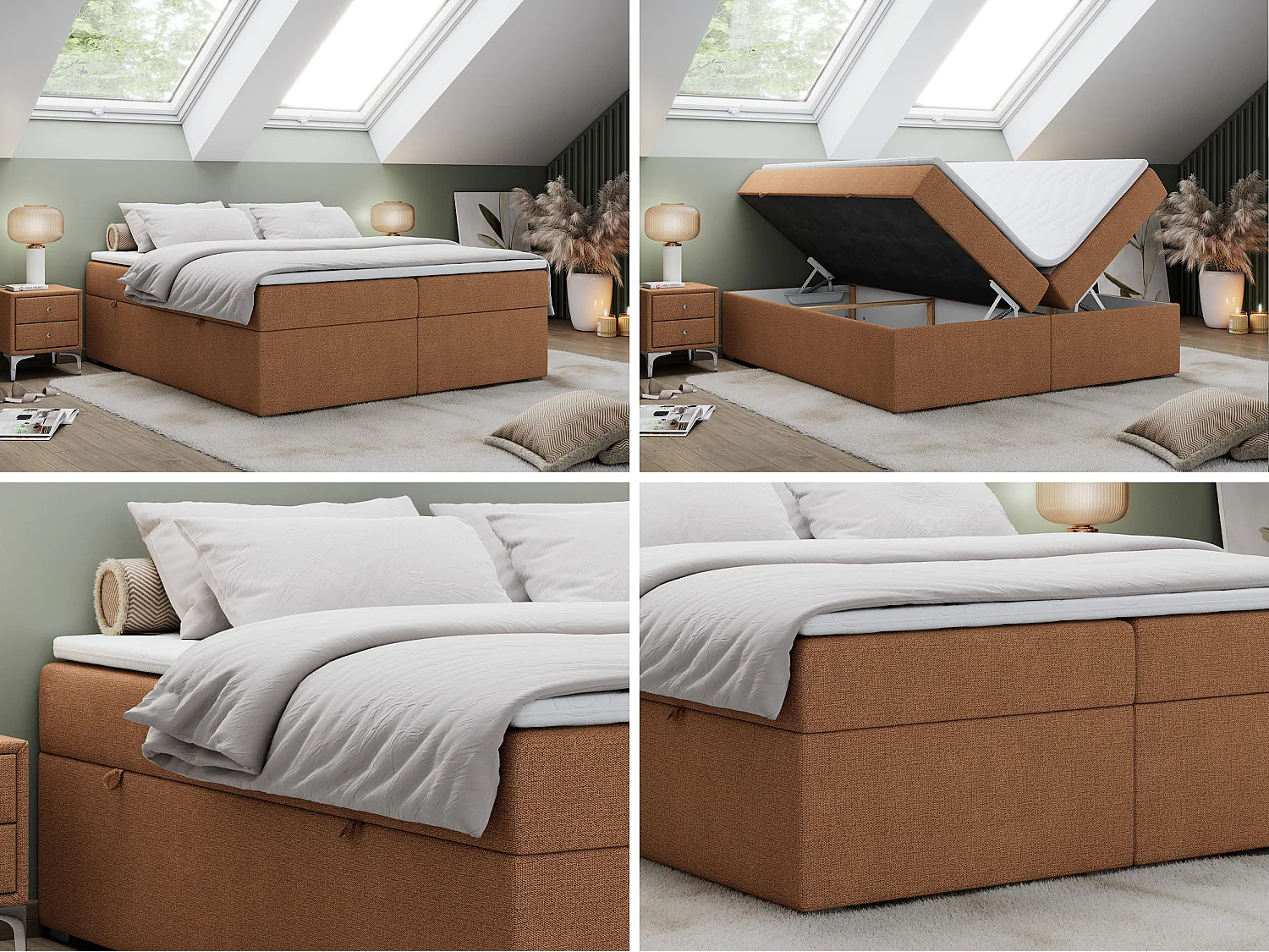 Boxspringbed met hoofdbord H4 + Topper T25 - Oranje Structuurstof - 160x200 - BESS