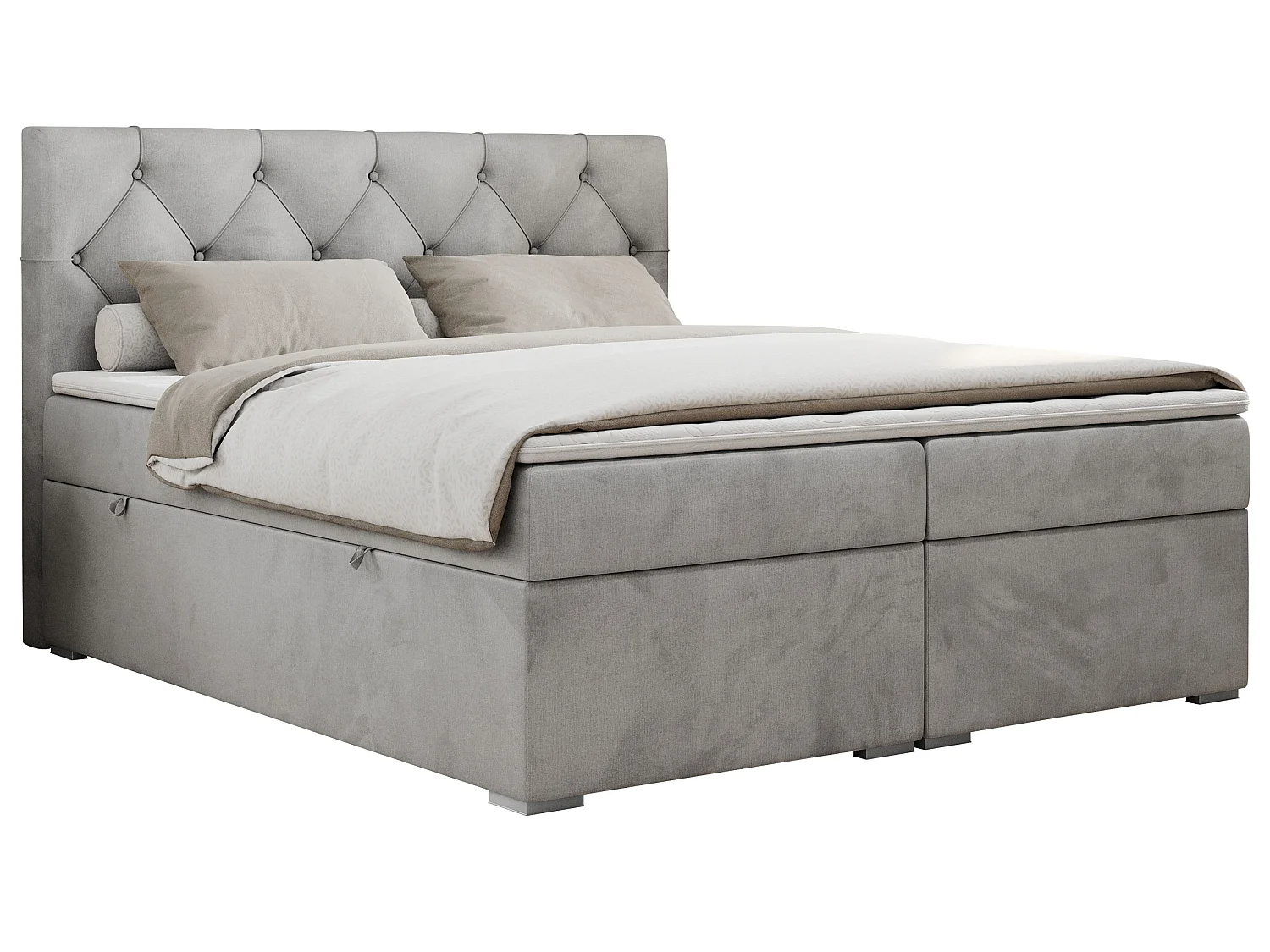 Boxspringbed met hoofdbord H3 + Topper T25 - Lichtgrijs Fluweel - 140x200 - ROMA
