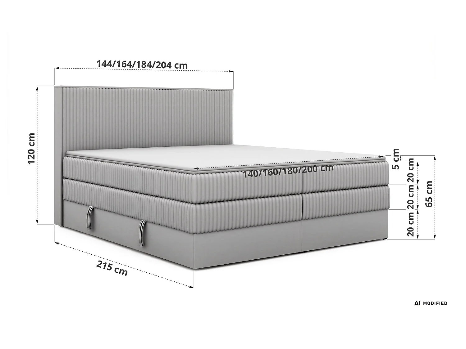 Lit boxspring - Dureté H3 + Topper T25 - Gris Tissu texturé - 140x200 - WOOD CLASSIC KING