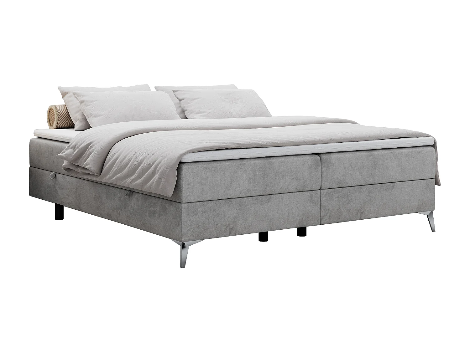 Boxspringbett LESS - Doppelbett mit zwei Bettkästen, 7 Härtezonen Multipocket-Matratzen, hohe Metallbeine - 180x200 cm - H3 - Hellgrau Velvet