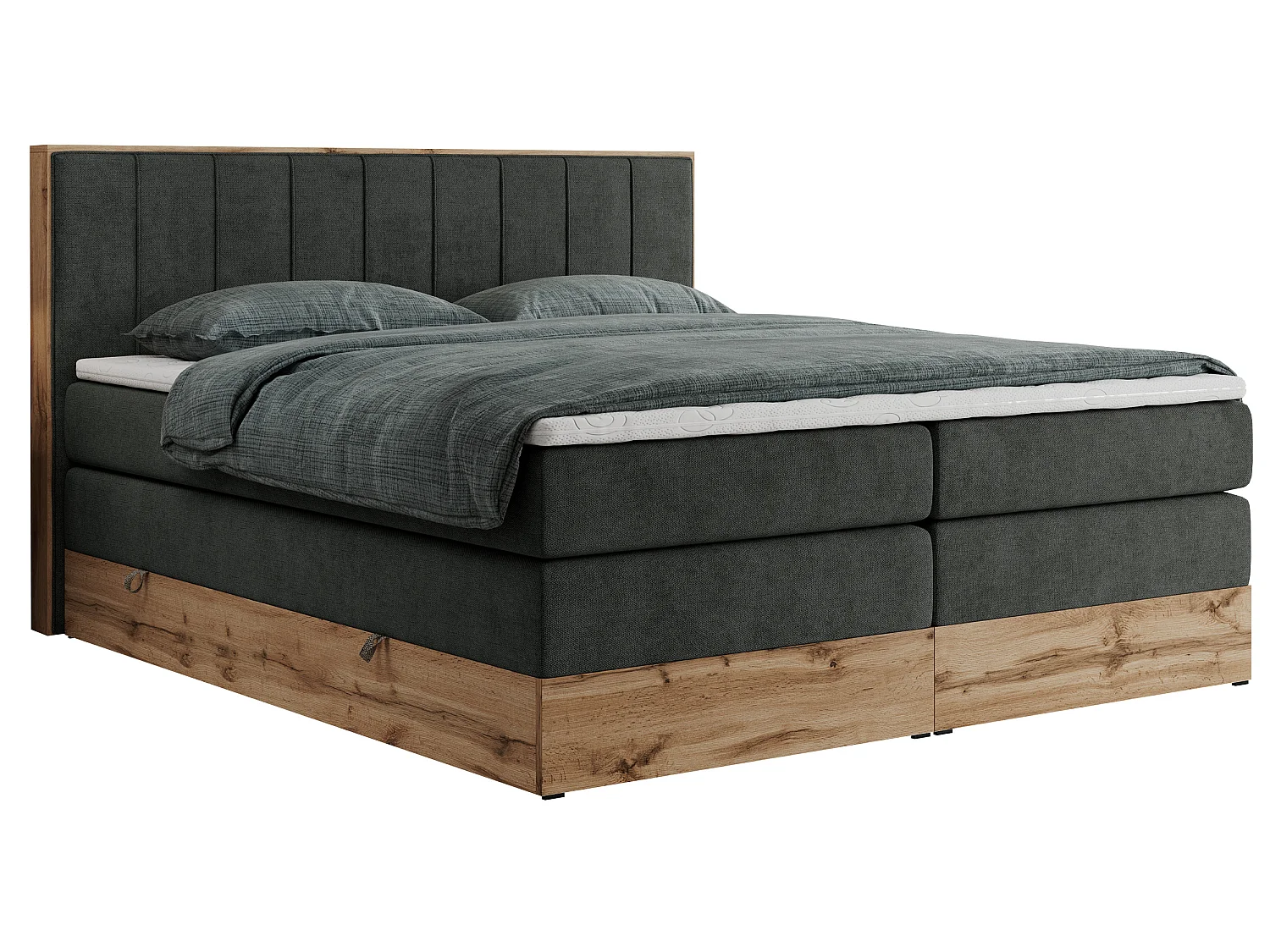Boxspringbed met hoofdbord H3 + Topper T25 - Donkergrijs Structuurstof - 160x200 - BELLISSIMO KING